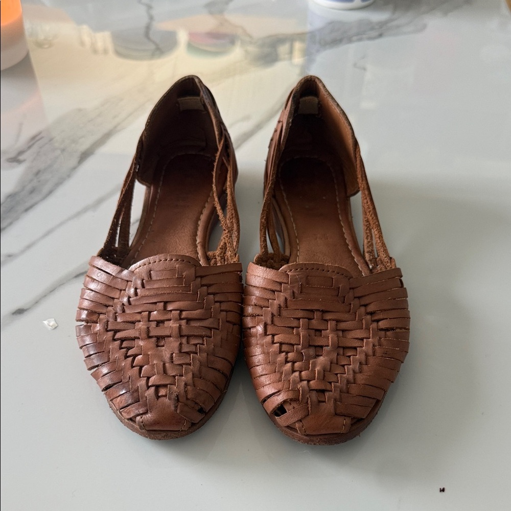 Brown Hurrache Woven Leather Flats